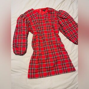 J. Crew red plaid long sleeve mini dress